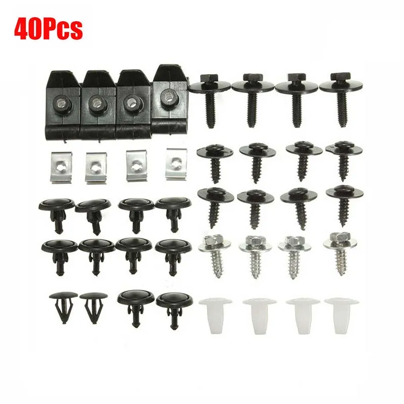 

40Pcs/set Fastener Retainer Clips Bumper Cover Screws Plastic + Metal Useful
