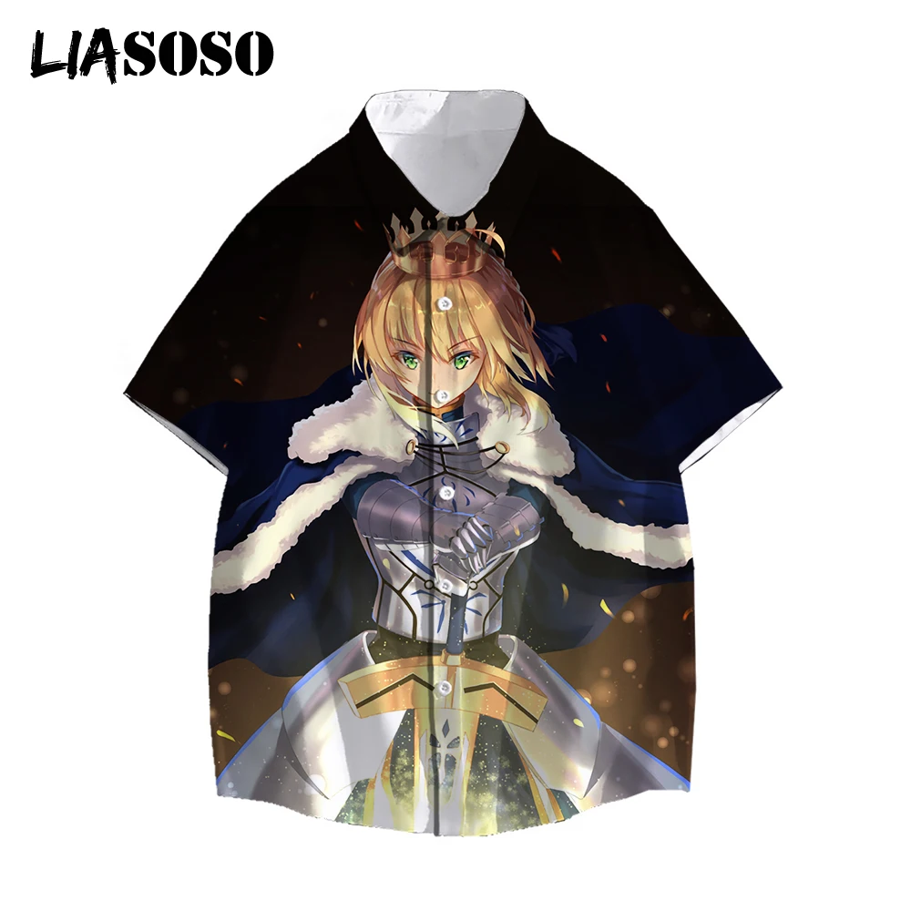 

LIASOSO 3D Print Shirt Fate Stay Night Fgo Anime Cartoon Game Men Short Sleeve Harajuku Streetwear Tops Nero Saber Clothes Tee