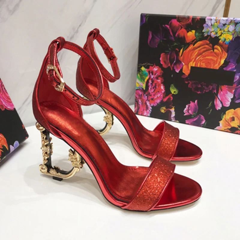 

Genuine Sheep Leather Sexry Women High Heel Sandals Open Toe 10cm Strange Heel Clubwear Anckle Strap Ladies Summer Shoes D05