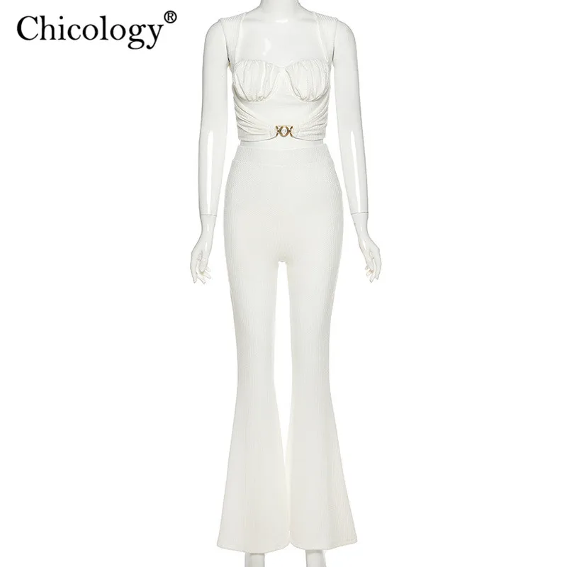 

Chicology Autumn Winter Flare High Wait Long Pants Two Piece Matching Set Women 2020 Fashion Elegant Club Sexy 2 Pc Lady Outfits
