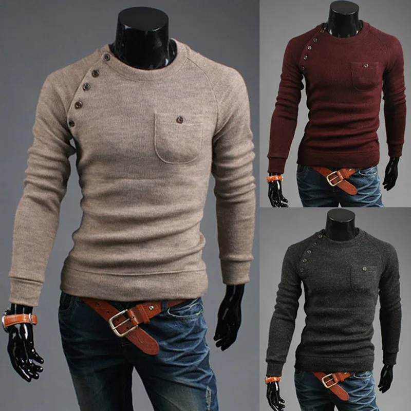 

ZOGAA Mens Sweaters Casual O-Neck Pullover Knitwear with Pocket Clothes Autumn Solid Slim Pull Homme Cashmere Thin Sweater Tops