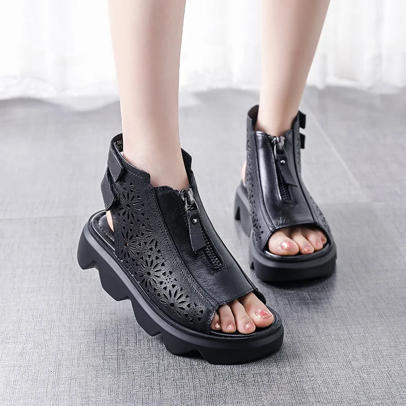 

2021 Gladiator Boots Women Flat Sandalias Botas Femininas Women Shoes Girls Black Summer Leather Sandals Hollow Ankle Boot