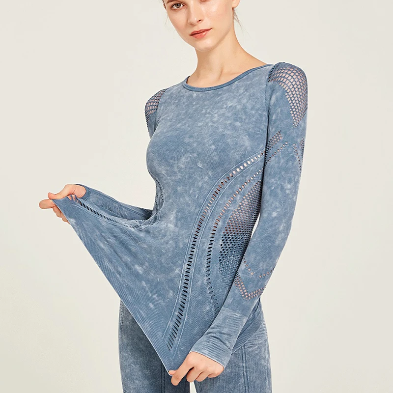 

2021 Women Sport Yoga Shirts Hollow Out Solid Fitness Pullover Tops Long Sleeve Workout Sportswear Fym Running Female T-Shirts