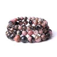natural stone 6mm 8mm 10mm black line rhodochrosite bead bracelet yoga chakra healing friend bracelets
