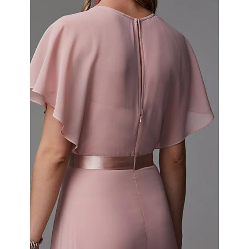 

Robe Formal Dresses Evening Gown A-Line V Neck Floor Length Chiffon Formal Evening Dress with Pleats Vestidos Elegantes