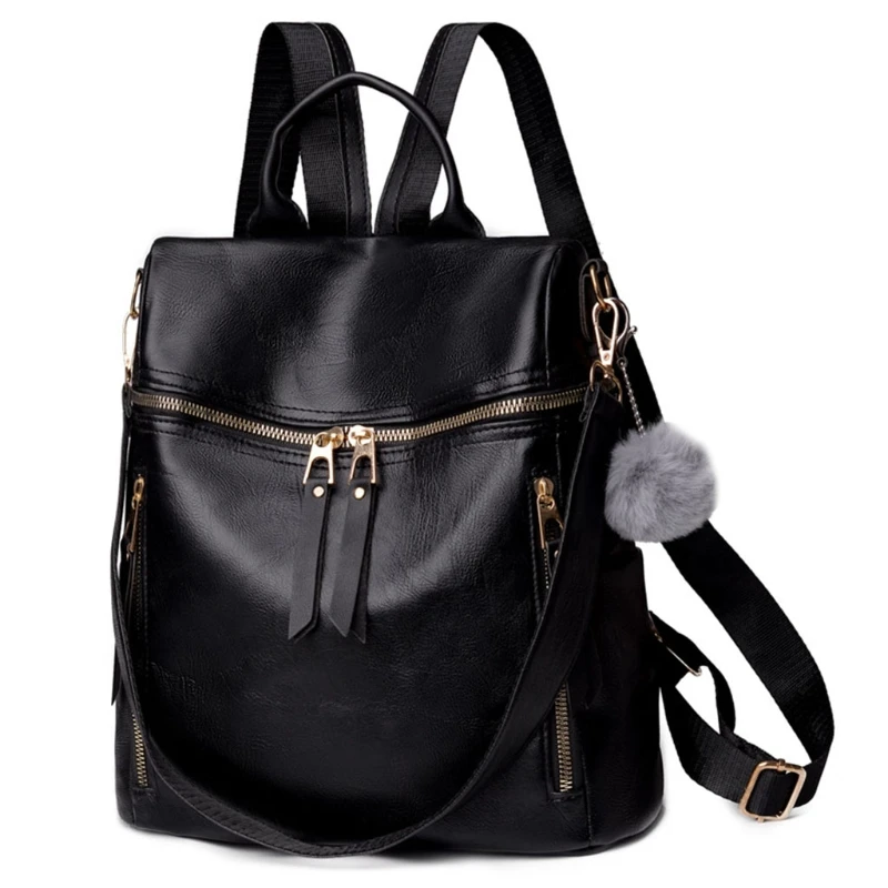 

Womens Imitation Leather Backpack Purse Large Capacity Multiple Zipper Pockets Travel Shoulder Bag Convertible Handbag