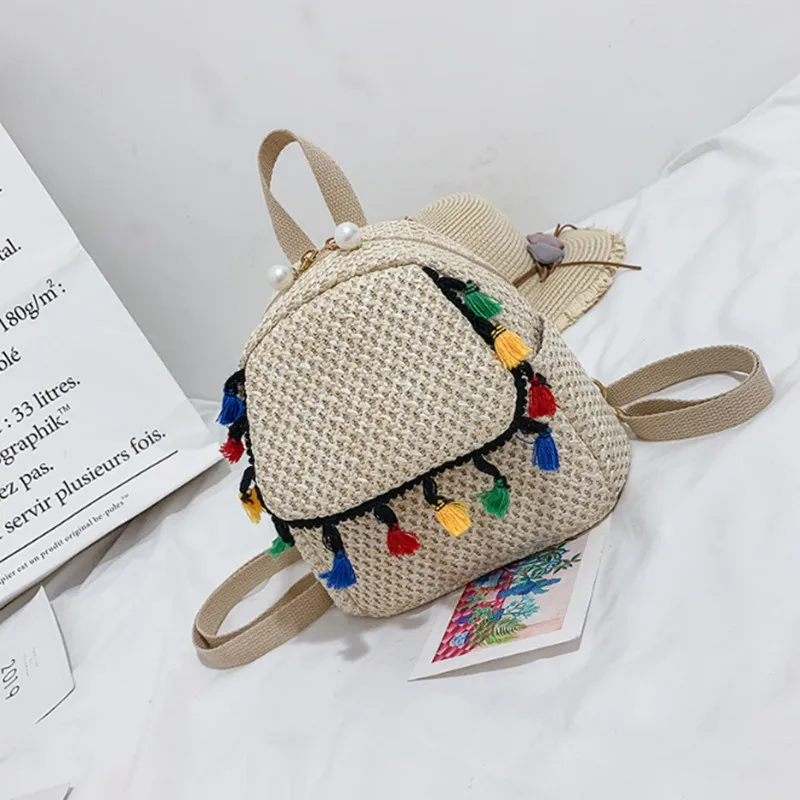 Новый Рафинированный соломенный рюкзак с жемчугом bolso ratan mujer корейский стиль 2020