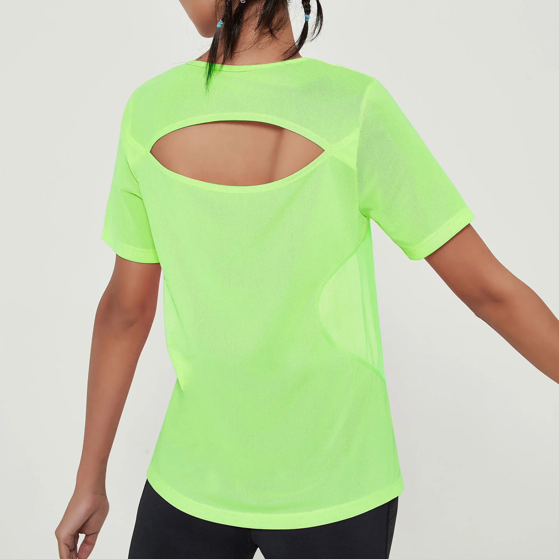 

2021 Fitness Sports Top T-shirt Running Short-sleeved Quick-drying Sports Smock Yoga Clothes Back Hollow Sport Outfit for Woman