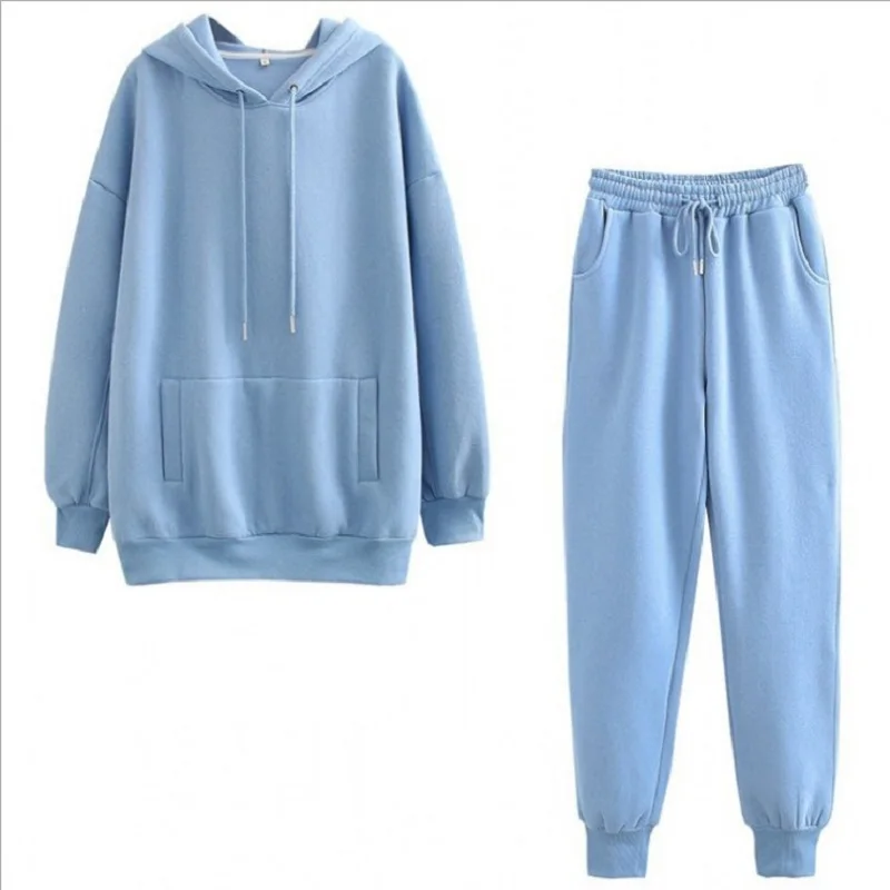 

Women Autumn Winter Thick Tracksuit Fashion Pure Color Hoodies Long Pant 2 Pieces Sets Sweatshirt Jogger Sportwear Suits