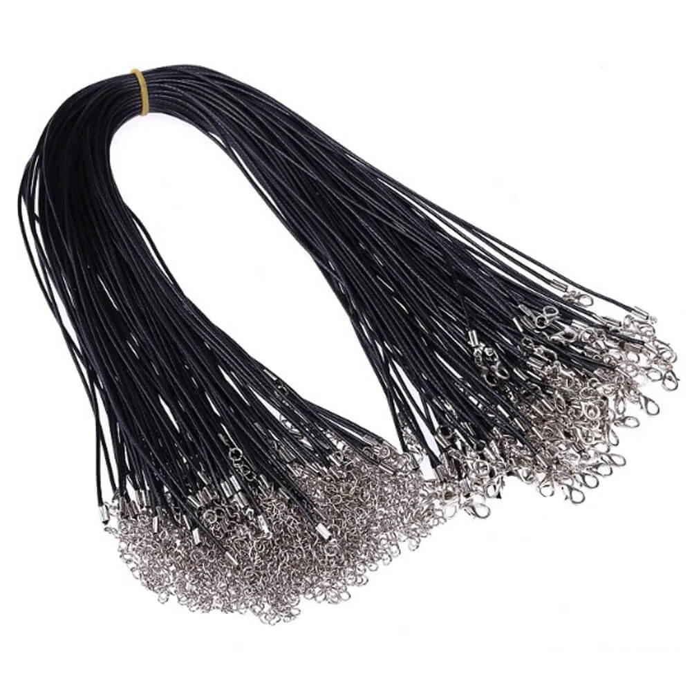 

100 Pcs 2.0mm Black Waxed Necklace Cord Bulk with Clasp for Jewelry Making AN88