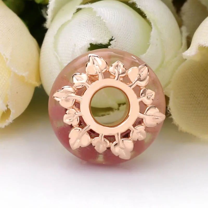 

Genuine 925 Sterling Silver Charm Pink Murano Glass & Leaves Charm Beads Fit Women Pan Bracelet & Necklace Diy Jewelry