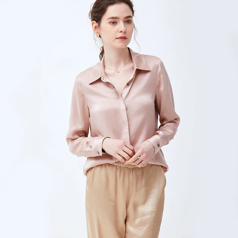 100% Высокое качество шелковые блузки женская рубашка элегантный простой дизайн с