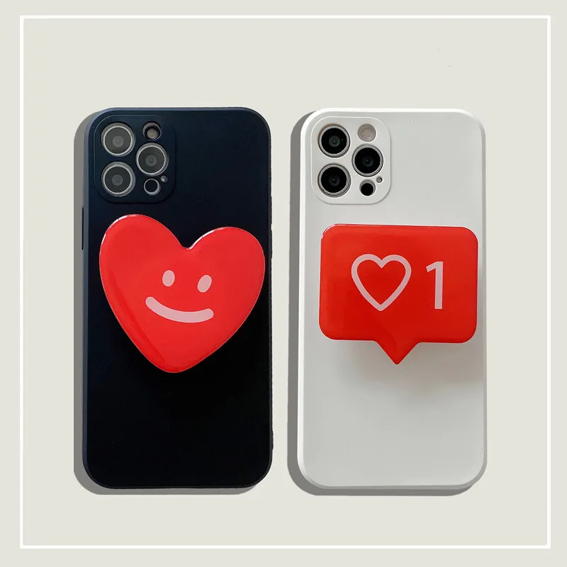 

INS Korea Love Solid Color Soft Silicon Phone Case For Iphone 12 Pro MiNi 7 8 Plus X XS XR MAX 11 SE 2 6 6S Bracket Back Cover