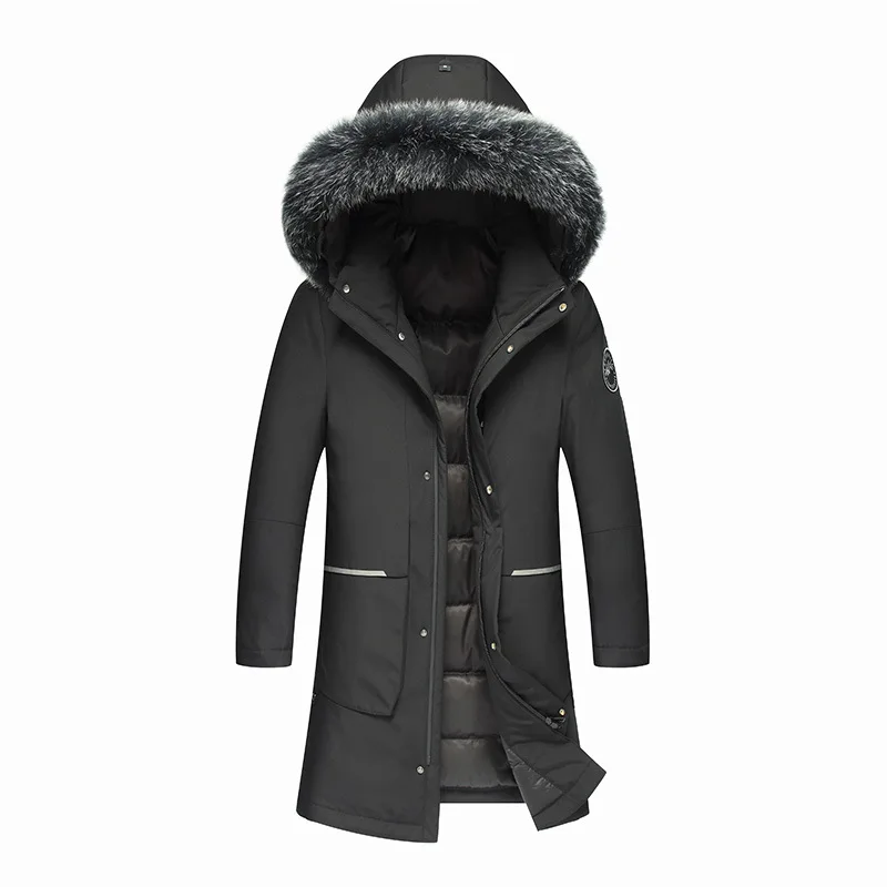 

Новинка 2020, длинный воротник из лисьего меха, куртка на утином пуху, Мужская Толстая куртка с капюшоном, куртка Puchowa