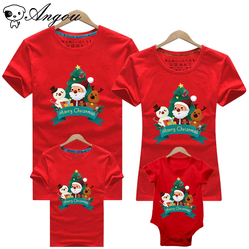 

Angou Merry Christmas Family Matching T-shirt Mommy Daddy Daughter Son T-shirt Clothes Baby Jumpsuit For Family Tops