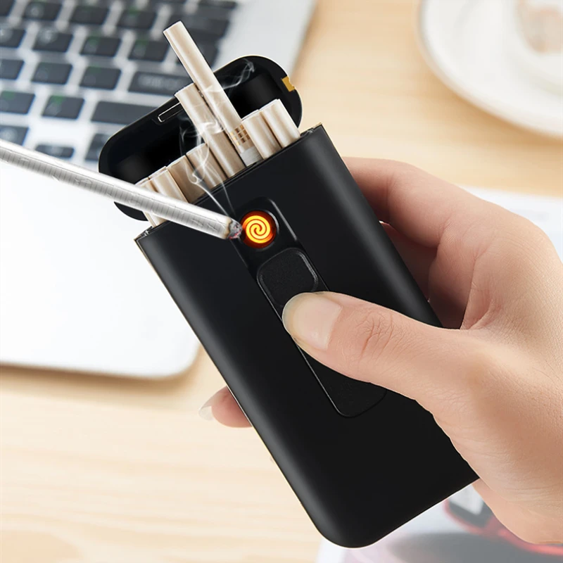 Fashion Cigarette Case Box with USB Electronic Lighter for 20pcs Slim Tobacco Holder Plasma ARC Gadget Men | Дом и сад