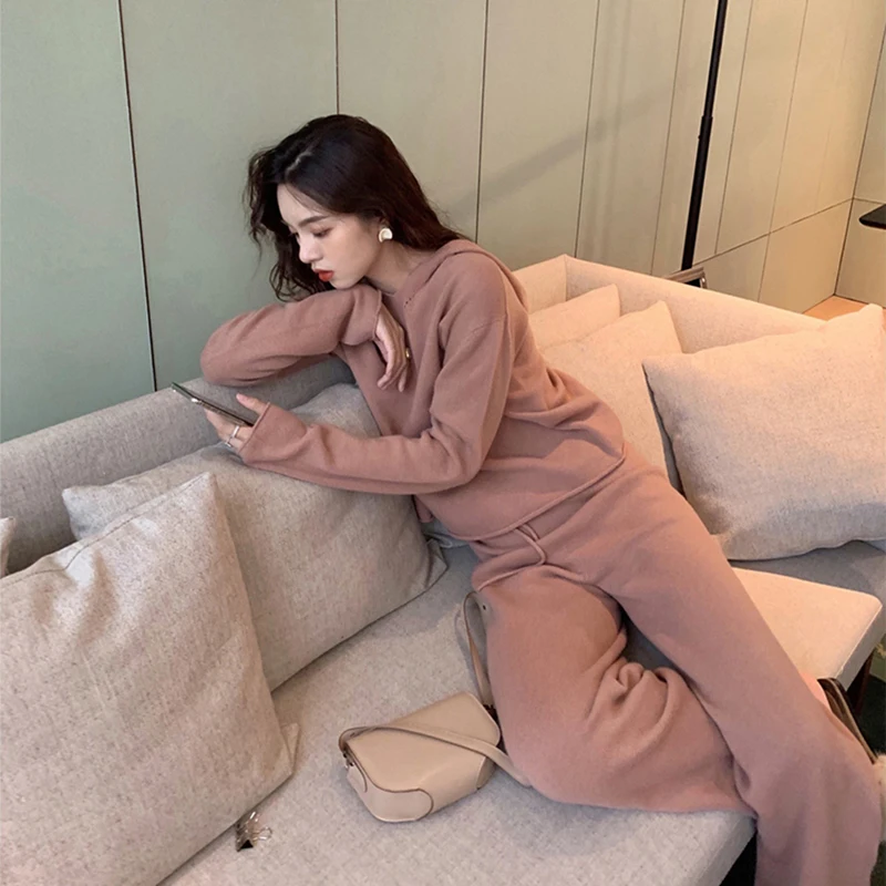 Женский спортивный костюм из двух предметов шерстяной пуловер с капюшоном и