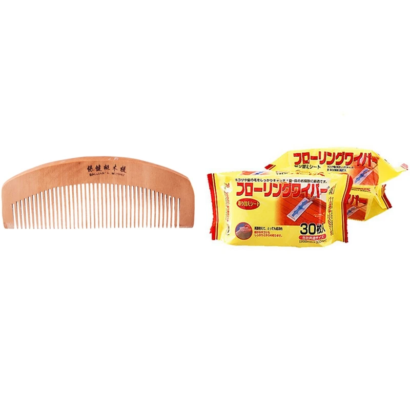 

5.8 Inch Long Eco Friendly Natural Wood Hair Comb With 3 Packs Disposable Microfibre Electrostatic Floor Cloths