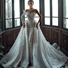 Свадебное платье с жемчужинами и съемным шлейфом, свадебное платье с юбкой годе на одно плечо, свадебное платье с аппликацией по индивидуальному заказу, платье невесты