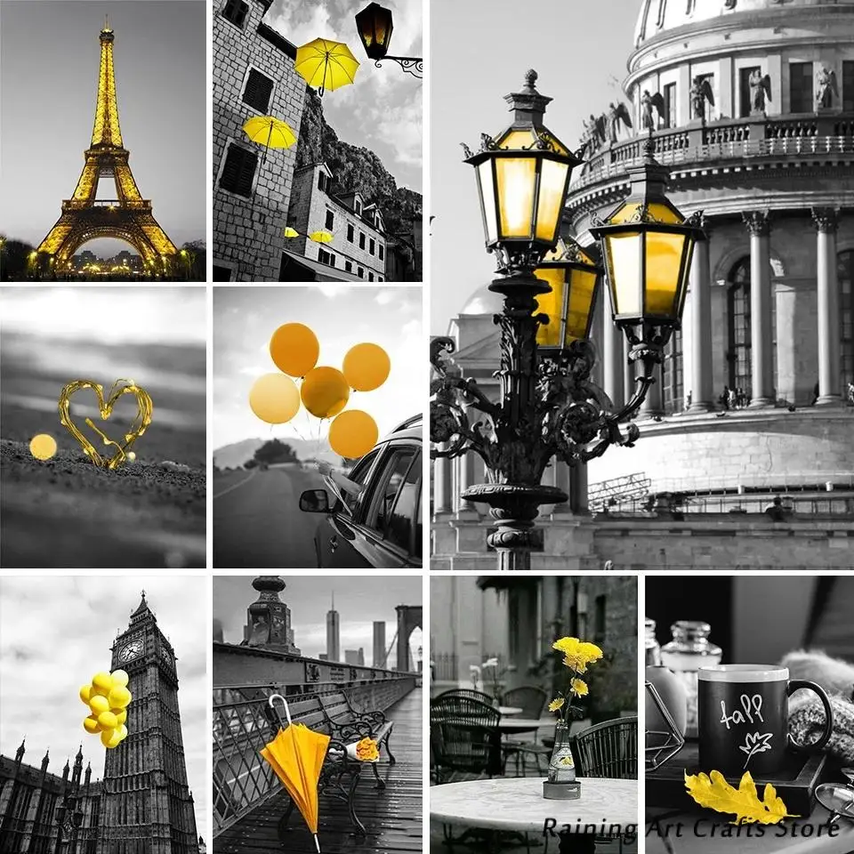 

Алмазная живопись 5D «сделай сам», вышивка черного и белого цветов, уличный пейзаж, полное круглое квадратное сверло, семейный Декор