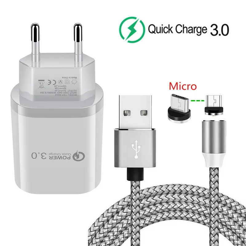 Магнитный кабель Micro usb для Meizu M6 Samsung Huawei Honor 7A Xiaomi Redmi 7 ASUS HTC QC 3 0 быстрая зарядка