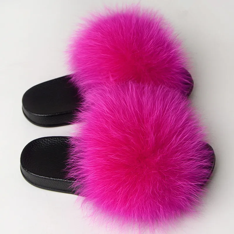 Женские летние тапочки из лисьего меха домашние Нескользящие женские модные