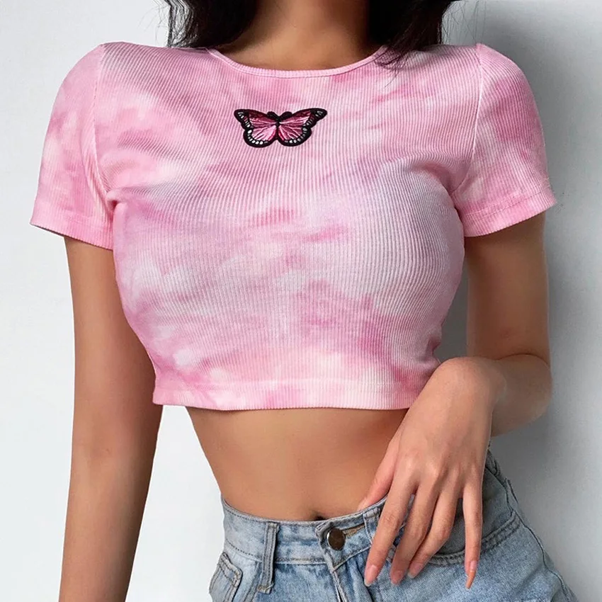 Новая женская футболка E girl с принтом бабочки и краски топы графическим модные