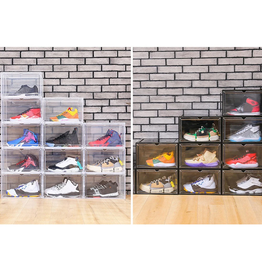 

Прозрачная коробка для обуви на магнитной присоске, складная коробка для хранения обуви, боковой открытый пыленепроницаемый спортивный шк...