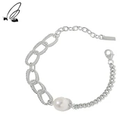 ssteel sterling silver 925 luxury design baroque freshwater pearl chain bracelet female accessories aesthetics retro jewellery