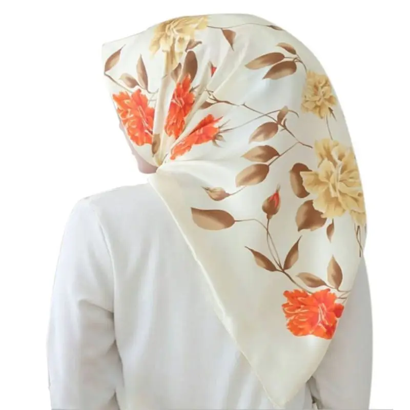 

Satin Women Large Square Scarf Retro Floral Leopard Print Head Wrap Hijab Shawl 85WB