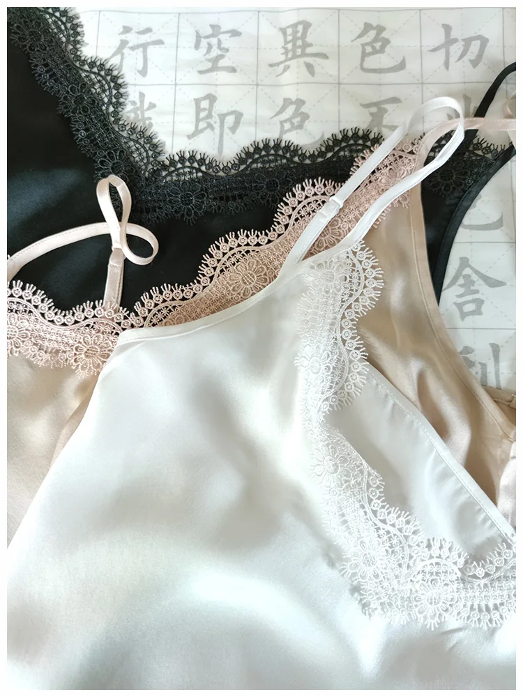 

Lace Trim Silk Vest Top Women Sleeveless Straps 2020 Summer Lady Sexy Tank Tops Female V-neck Camisoles Undershirt Sling Camis