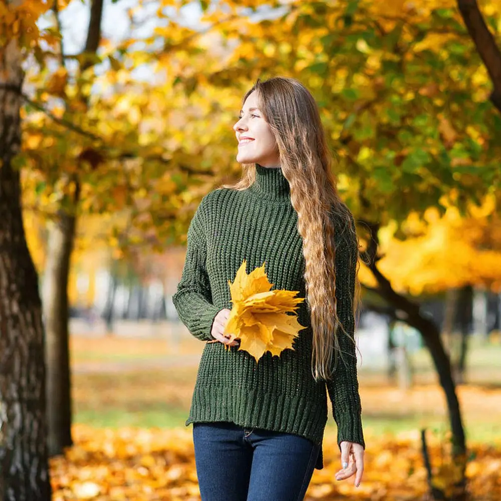 Keep Warm Women knitted Sweater Blouse Top Full Sleeves Pullover Turtleneck Plus Size Solid Color Winter | Женская одежда