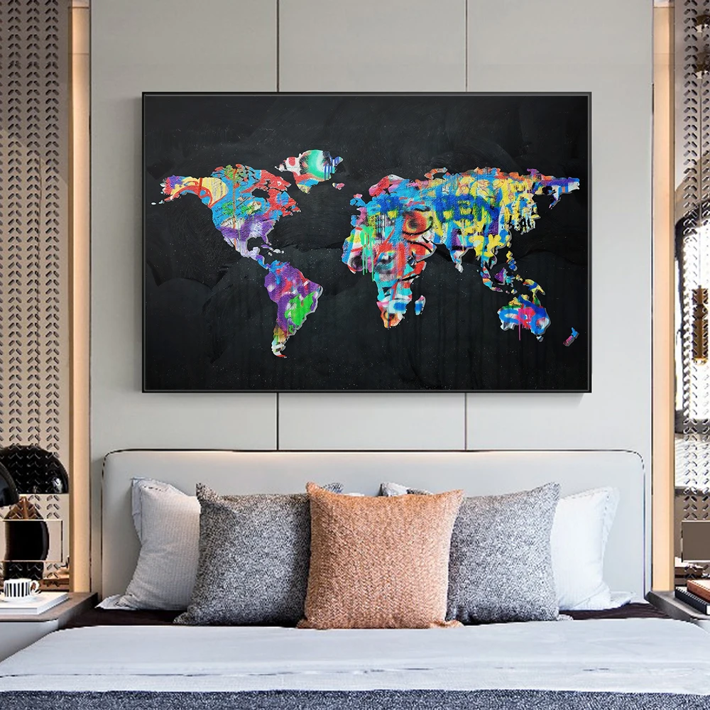 

Карта мира, граффити, искусство, фотообои, абстрактные карты, домашний декор, картины для гостиной