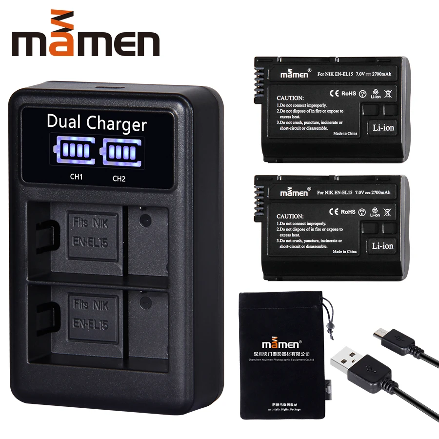 2 шт. аккумулятор для цифровой камеры и зарядное устройство USB Nikon D810 D7000 d750 V1 D610 D600E