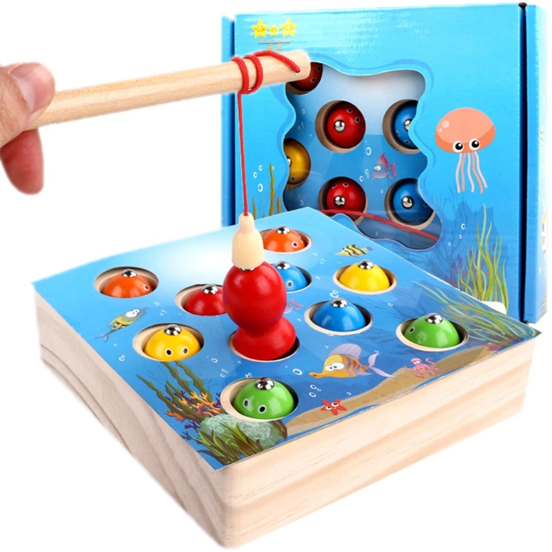

Игрушки Монтессори для малышей, деревянная рыболовная игра, мелкая моторика, обучающая Магнитная рыболовная удочка, дошкольные подарки для...