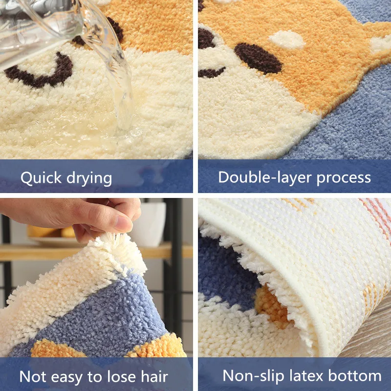 Мультяшный флокирующий нескользящий маленький ковер водопоглощающий