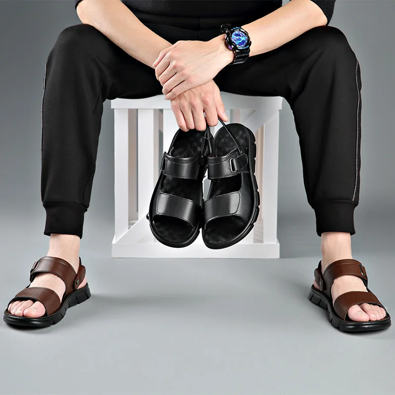 

2021 Summer New Casual Men's Sandals Breathable Soft Solid Colors Rubber Shallow Gladiator Flat Shoes Wear-resisting for Outside