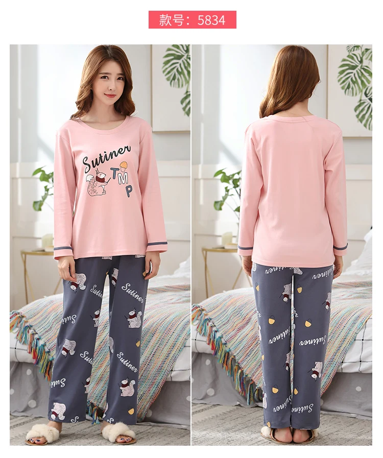 M L XL XXL 3XL 4XL 5XL Женская одежда для сна с длинным рукавом, хлопок, комплекты одежды для сна, осенние пижамы, женские пижамы
