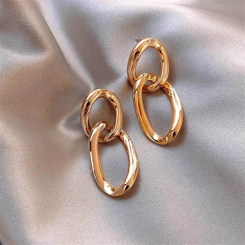 

2021 Korean Gold Retro Chain Earrings for Women Exaggerated Large Dangle Earrings Temperament Drop Earings Fashion Jewelry Gifts