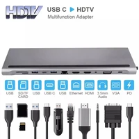 usb type c hub adapter laptop docking station mst dual monitor dual hdmi compatible vga rj45 sd tf for macbook dell xps lenovo