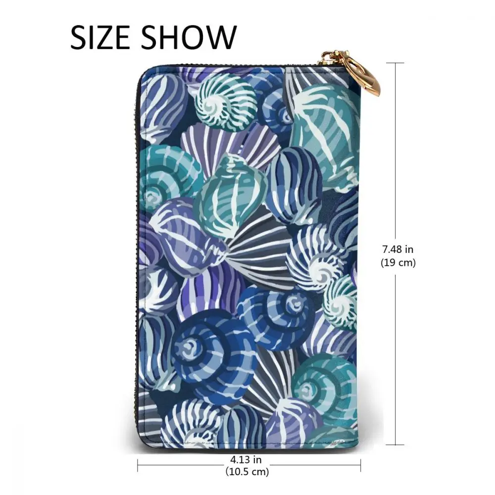 

Blue Green And Purple Conch Leather Long Wallet for Credit Card Holder Clutch Bags Unisex Leather Large Capacity