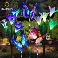 waterproof solar powered butterfly lily lights colorful landscape lighting for fence lawn garden christmas decorative light