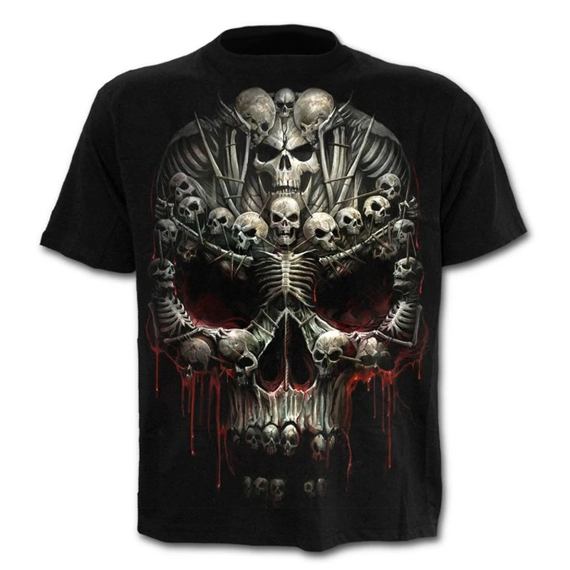 

Men's summer popular new 3D printing devil skull T-shirt O-neck buckle Shocking cool realistic boy breathable soft tshirt S-6XL