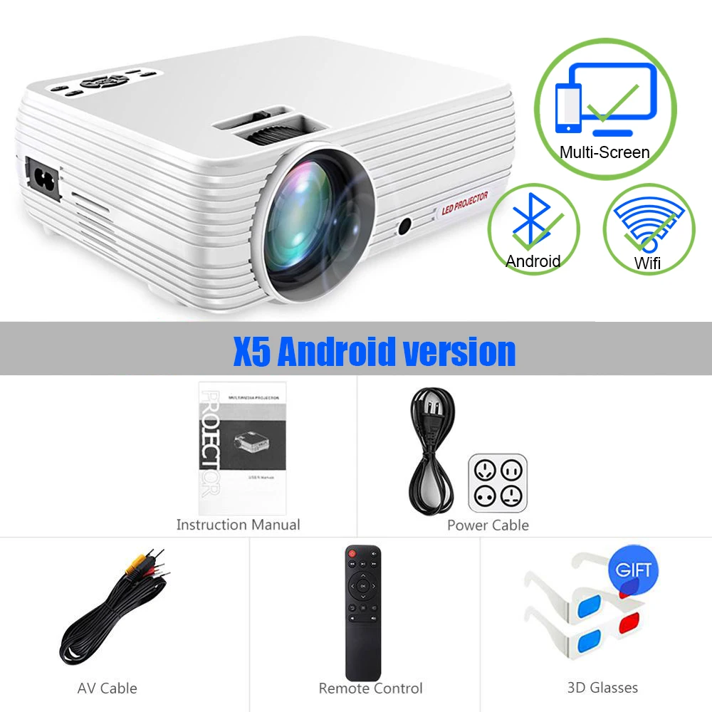 X5 Android White Мощный 720P проектор X5 Full-HD медиаплеер 3D домашний кинотеатр игра USB подключение телефон ноутбук tf-карта видео проектор Proyector - Цвет: X5 Android White