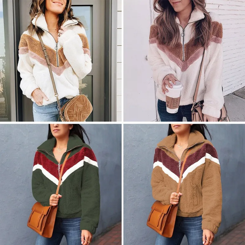 Женский свитер с высоким воротником длинными рукавами на молнии Повседневный