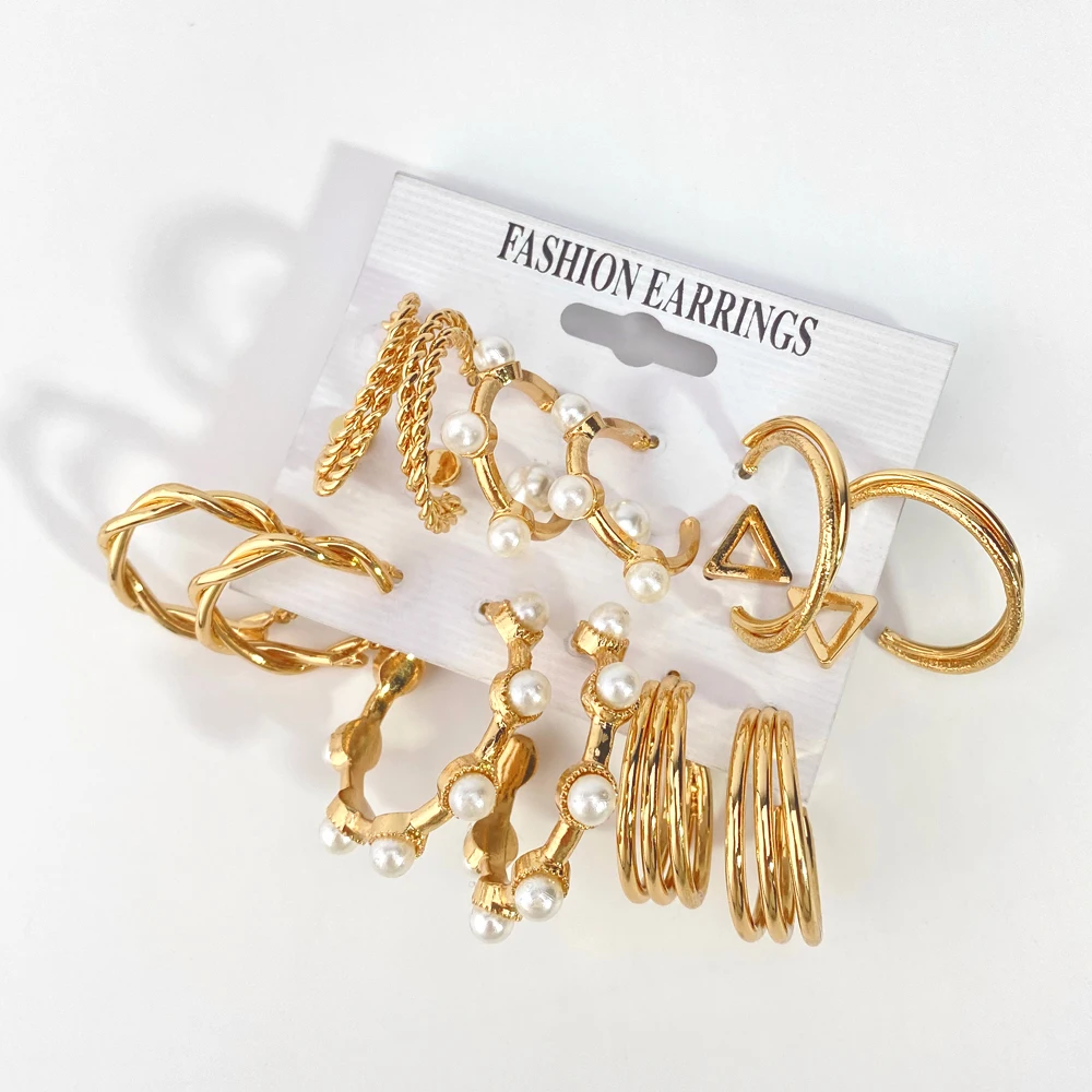 

FNIO Hot Sale Fashion Earrings Set For Women 2021 New Trendy Round Geometric Pearl Earring Female Fashion Jewelry