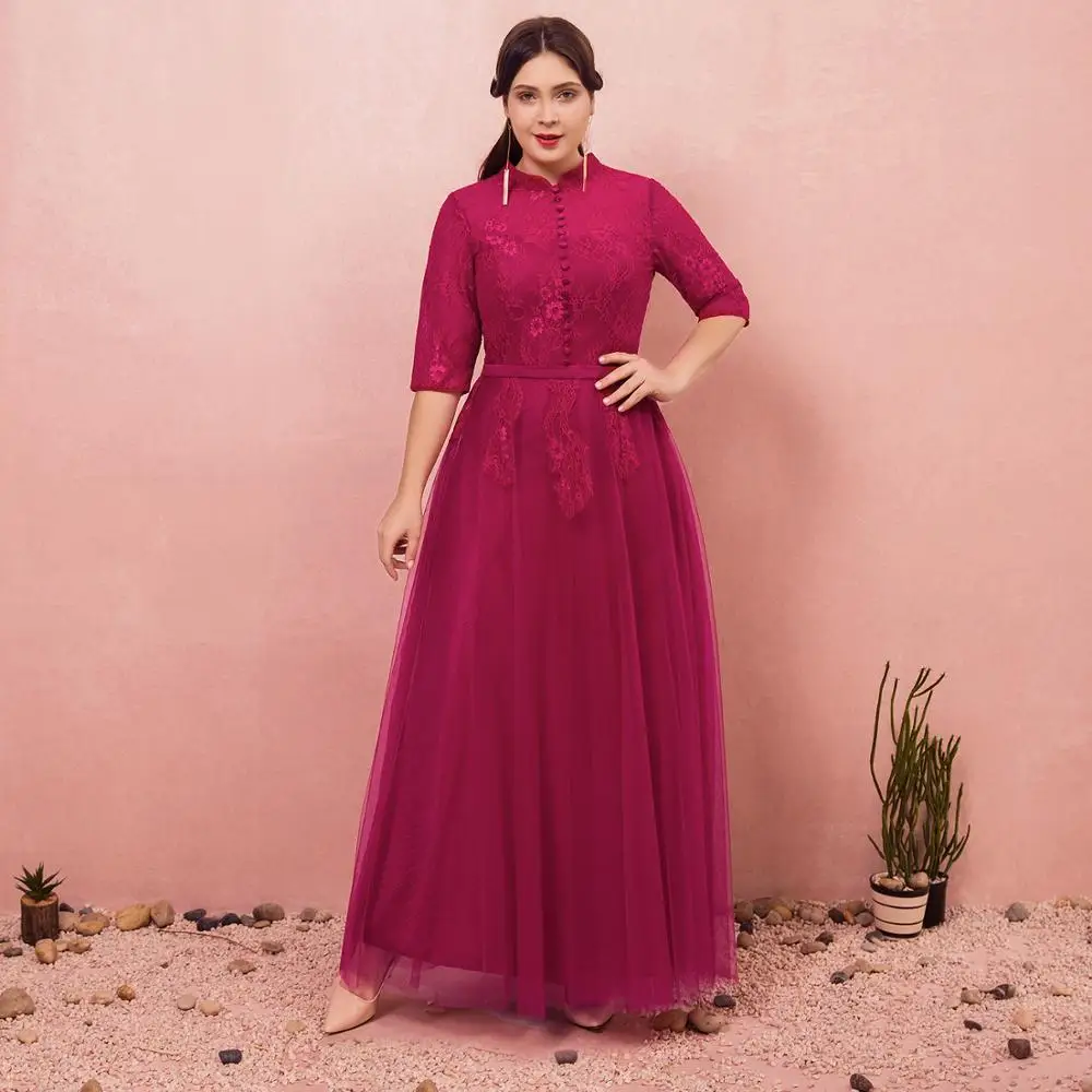 Вечерние платья 2019 модные трапециевидные с высоким вырезом натуральные длиной