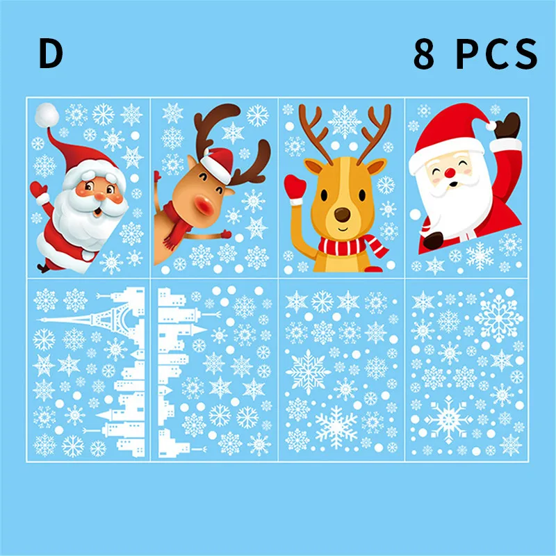 2022 Christmas Window Decal Santa Claus Snowflake Stickers Winter Wall Decals for Kids Room New Year Decoration | Дом и сад