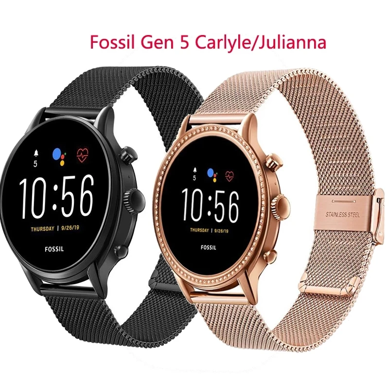 

Milanese Stainless Steel Watchband for Fossil Gen 5 Carlyle Garrett Julianna Men Women Watch Band Quick Release Strap Mesh Belt