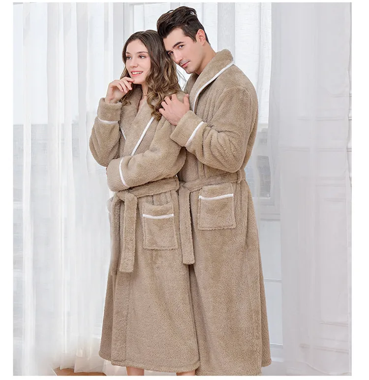 Winter Thick Warm Couples Kimono Robe Women Men Bath Gown Robe Dress Fluffy Plush Flannel Lovers Yukata Nightwear Sleepwear